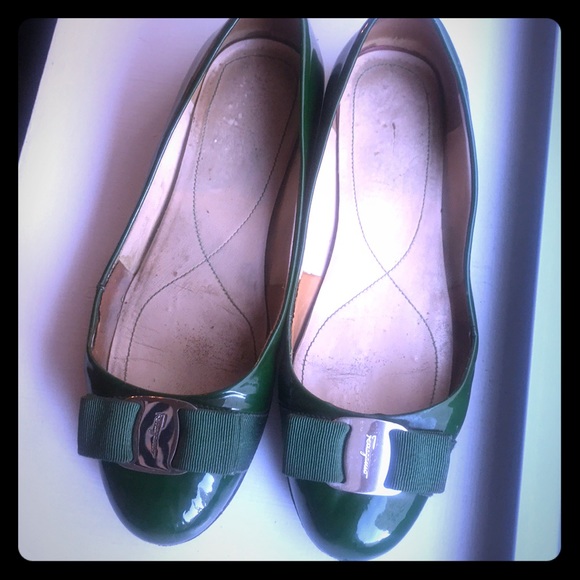 Salvatore Ferragamo Shoes - Green patent ferragamo flats